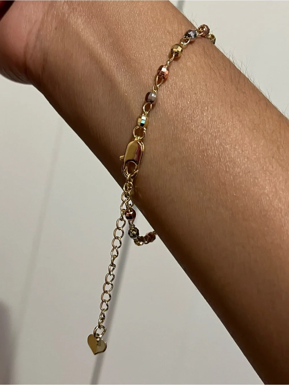Gold Heart Bracelet with Crystal Accents and Flower Links